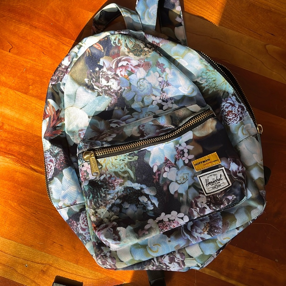 Herschel blue backpack collab w/ Hoffman fabrics